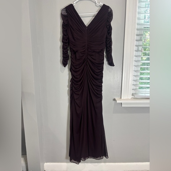 Adrianna Papell Aubergine Embellished 3/4 Sleeve Ruched Formal Gown Size 8 - Picture 10 of 16